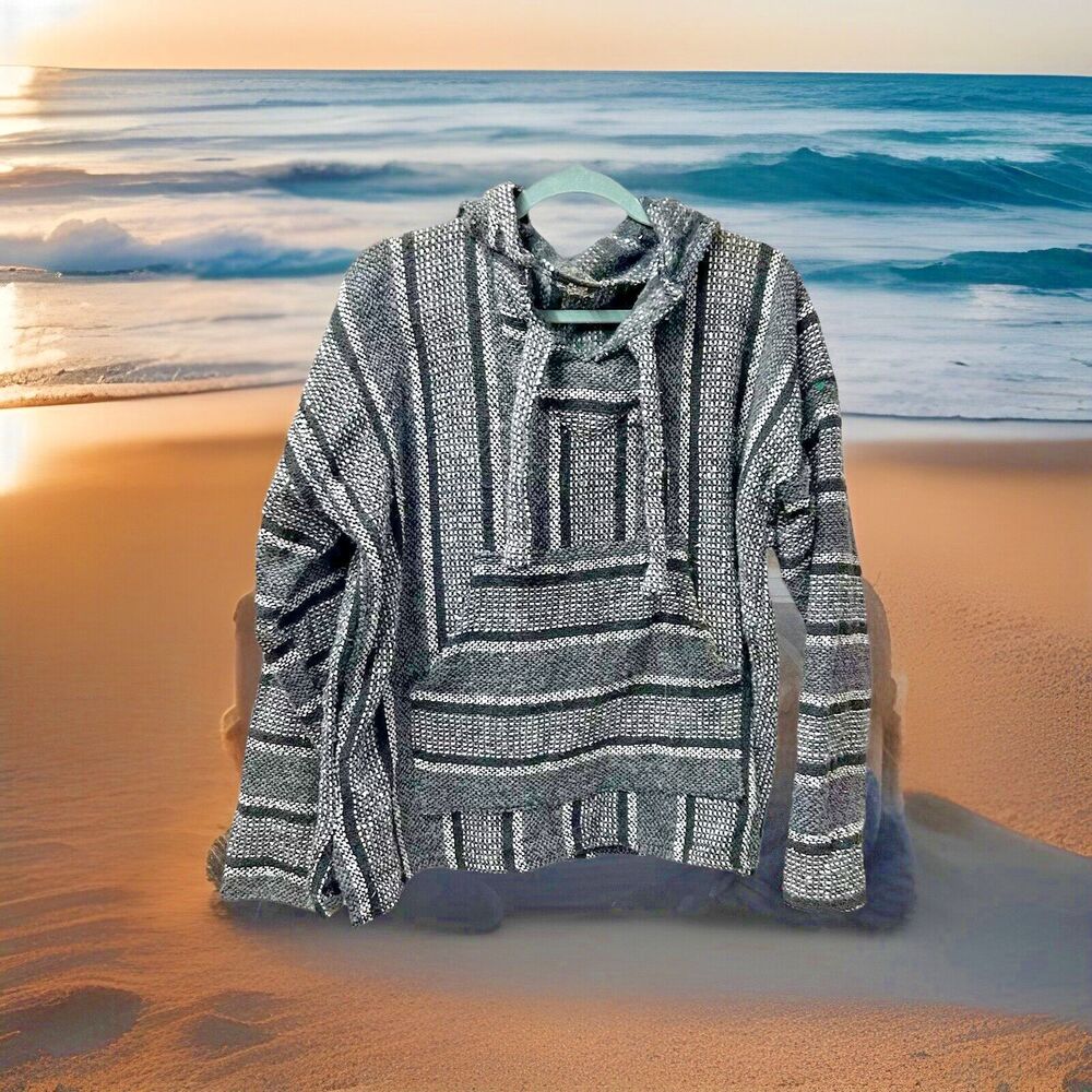 Y2k Oland‎ Outdoors Baja Mexico Hippie Hooded Poncho with Pocket -Size Large??